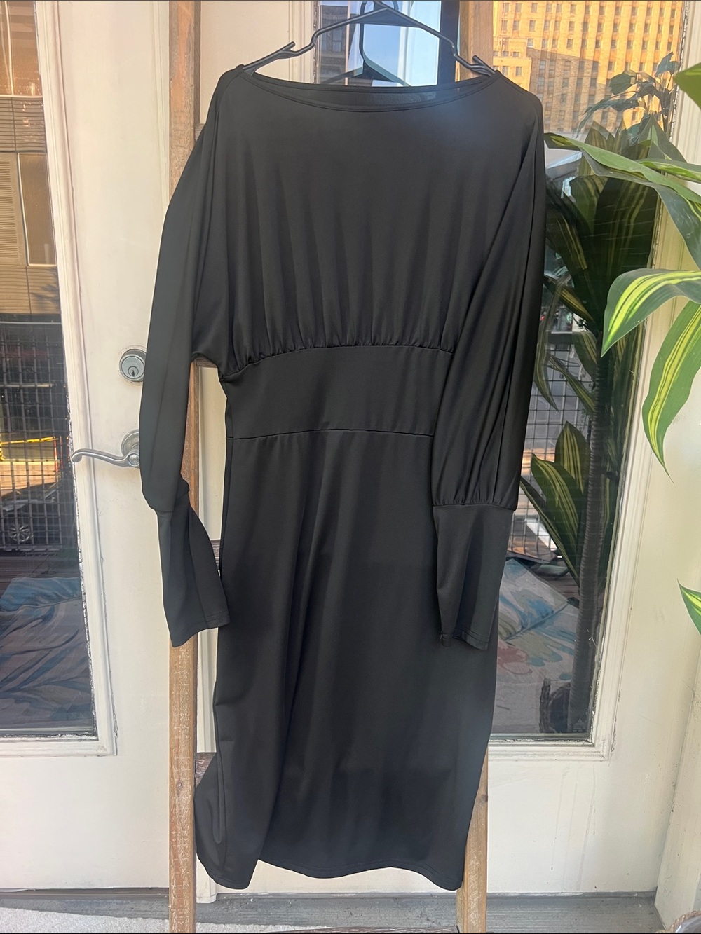 Classic Black Long-Sleeve Midi Dress